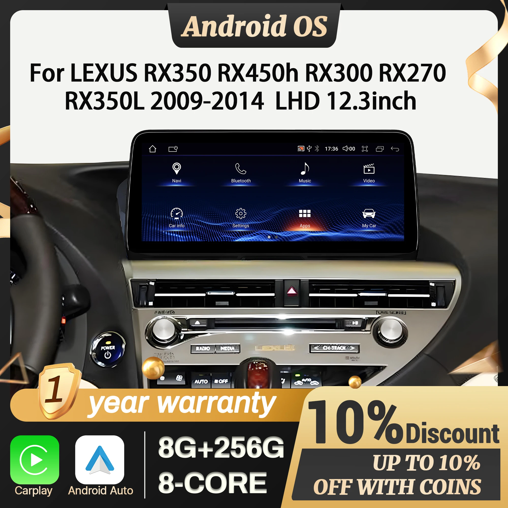 12,3 "LHD para LEXUS RX350 RX450h RX300 RX270 RX350L 2009-2014 Radio de coche inalámbrico CarPlay Multimedia pantalla Snapdragon 680 1