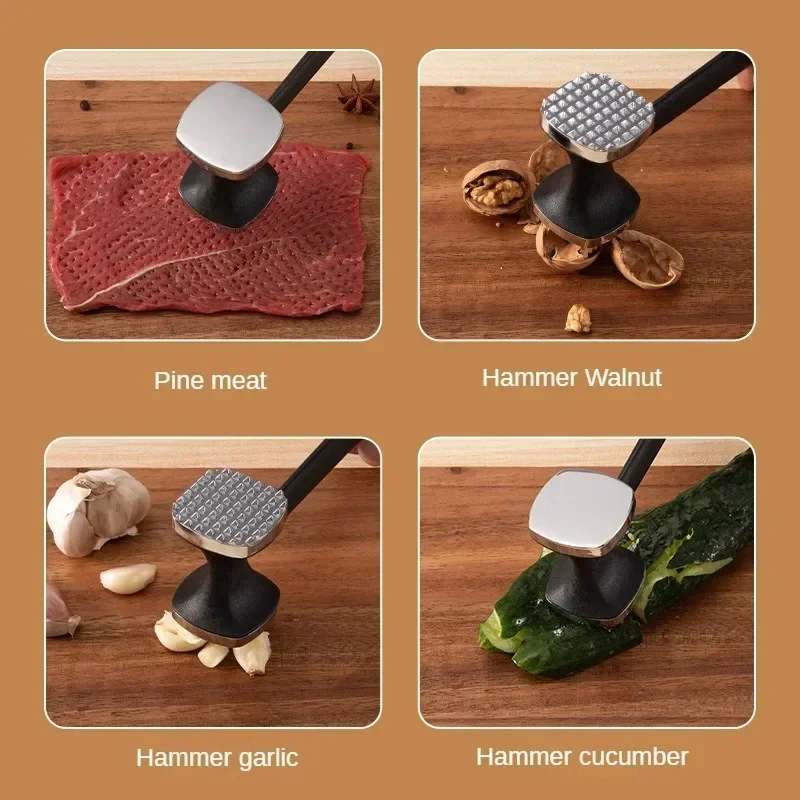 Steak Hammer Mallet Double-Sided Zinc Alloy Meat Tenderizer Hammer Pork Chop Steak Meat Mallet Rubber Portable Kitchen Tools Meat Tenderizer Hammer
