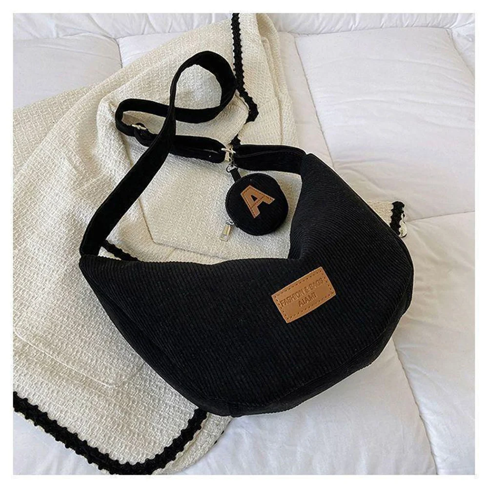 Large Capacity Corduroy Shoulder Crossbody Bag Women Leisure Armpit Bag Solid Color Versatile Dumpling Bag Fashion Messenger Bag