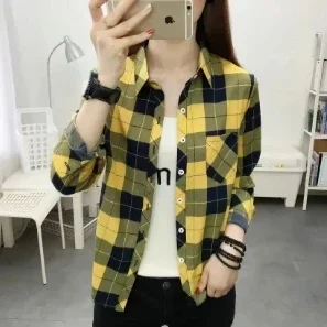 2024Spring and Autumn New College Style Women's Long sleeved Bottom Top Cardigan Long sleeved Fashion Plaid Shirt - Image 6