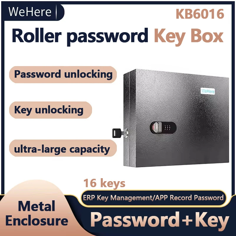 

WeHere Key Safe Box Wall Mounted (16 Keys), Roller Mechanical Password Lock,key Cabinet with Combination Lock and 16 Key Labels