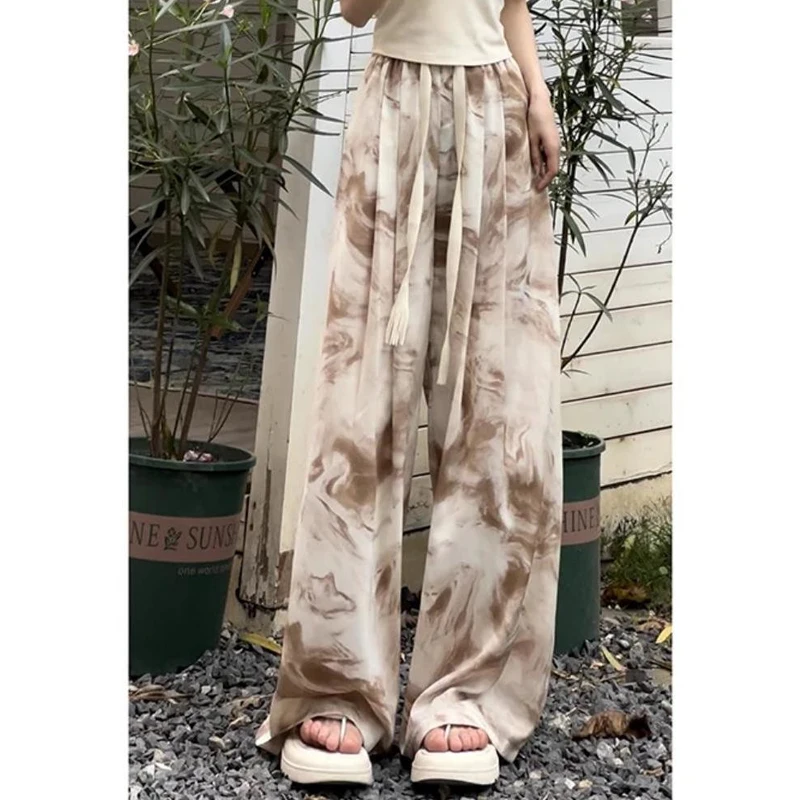 Women Clothes 2024 Summer Fashion Vintage Print Harajuku Wide Leg Pants Y2K Female High Waist Streetwear Loose Straight Trousers