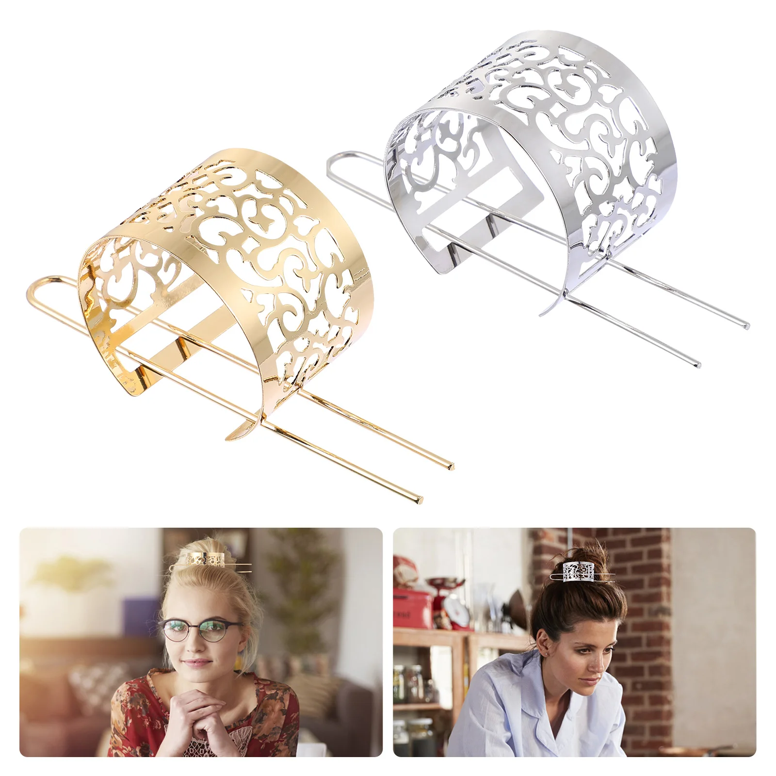 

2pcs Bright Women Hair Cuff Bun Delicate Hair Pin Elegant Hair Accessories