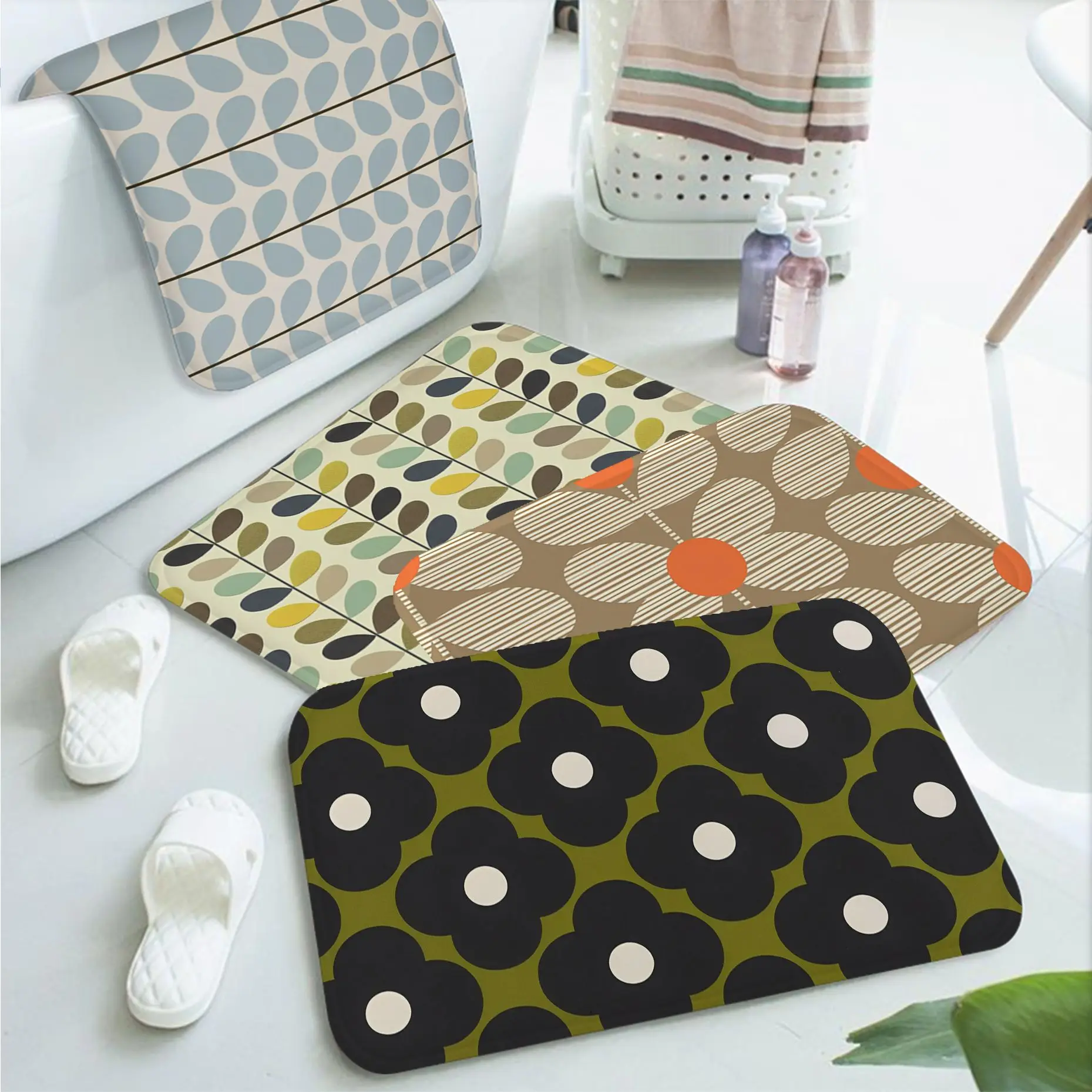 Orla Kiely Leaf Flower Long Rugs Antislip Absorb Water Long Strip