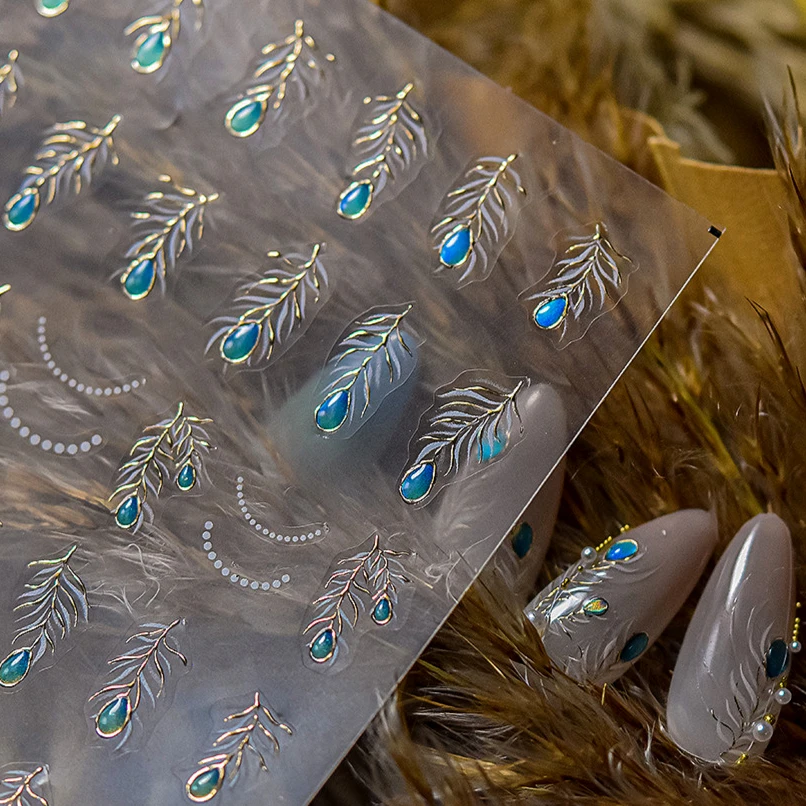 Luxury Peacock Feather Phoenix Crane Auspicious Clouds Chinese God Deer Lotus Flowers Totem Nail Art Stickers DIY Manicure Decal 3
