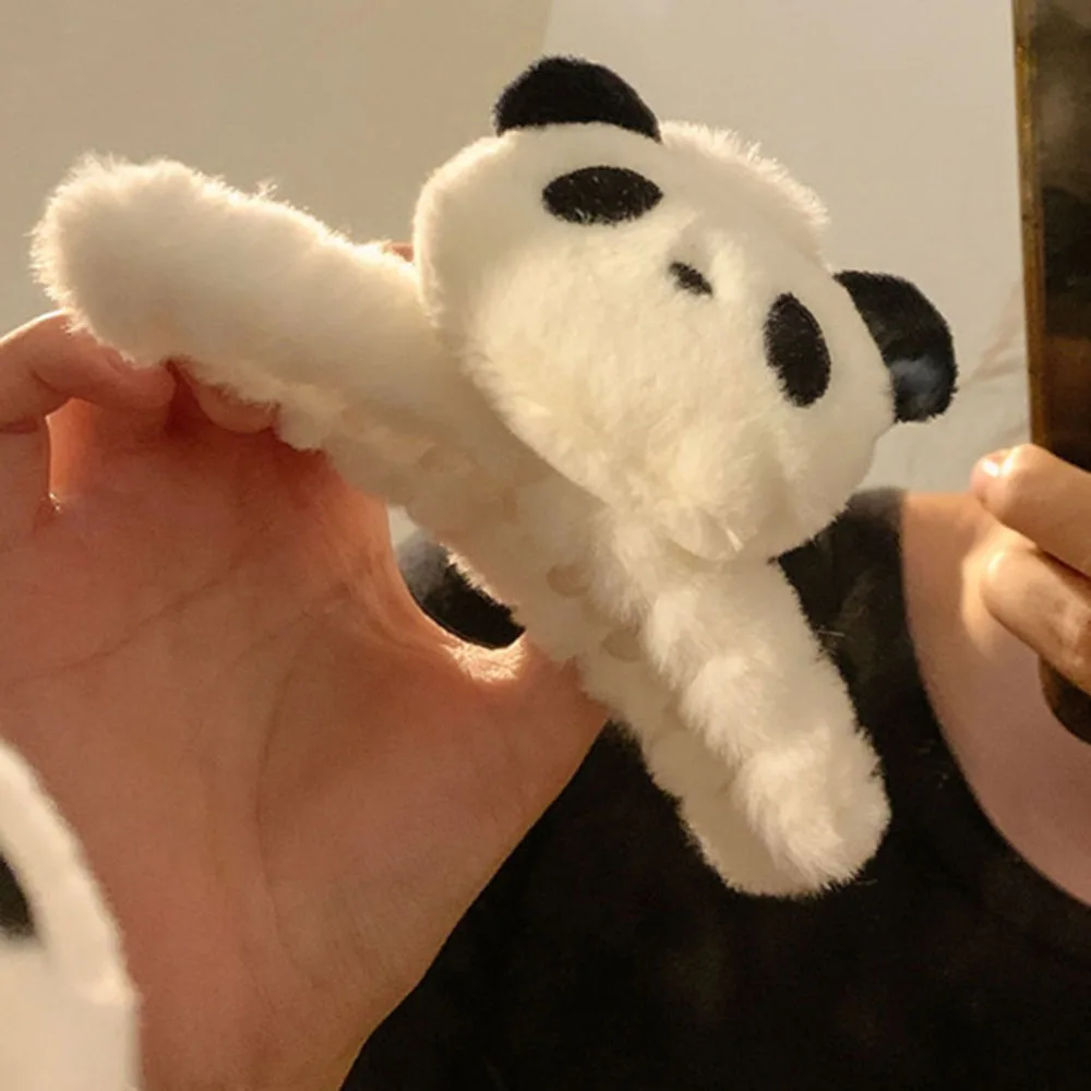 Pinza de pelo de Panda de peluche para niña, pinza de pelo de Animal de dibujos animados, pinza de cangrejo, horquilla esponjosa, pinza de tiburón, tocado de invierno, accesorios para el cabello