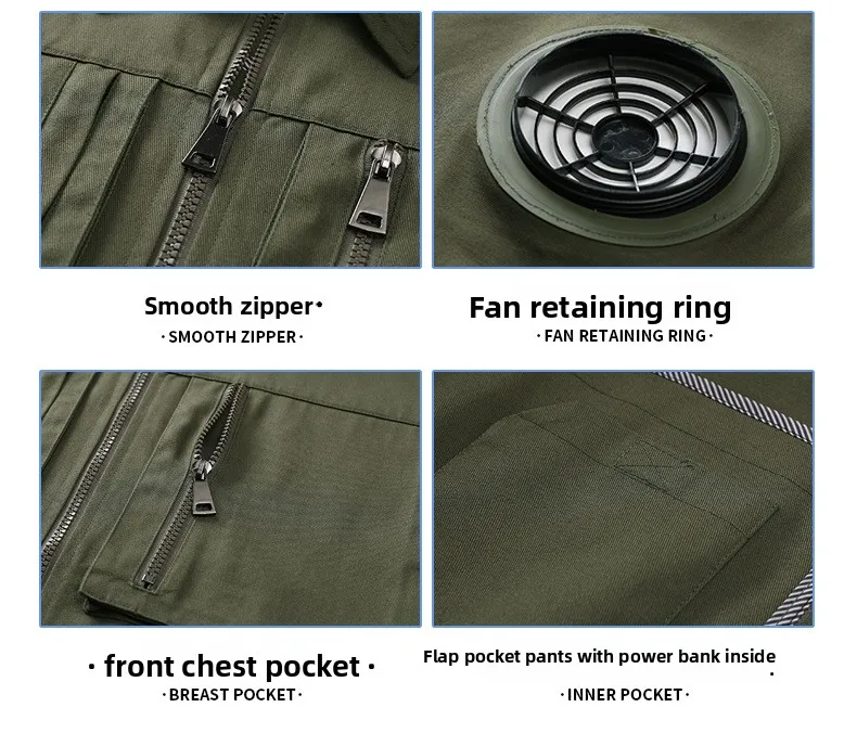 Men Welding Work Jacket 4 Fan Cooling Cotton 270GSM Heavy Duty Air Conditioner Clothing Outdoor Construction Summer Breathable