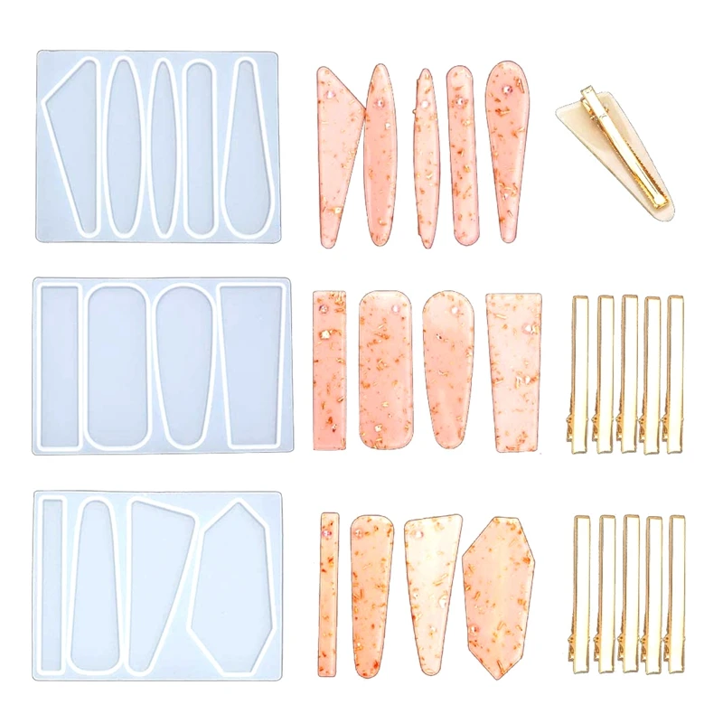 

3 Pcs Resin Molds Hair Clip Molds Silicone Molds DIY Jewelry Hairpin Molds Casting Molds With 10 Hairpin Accessories
