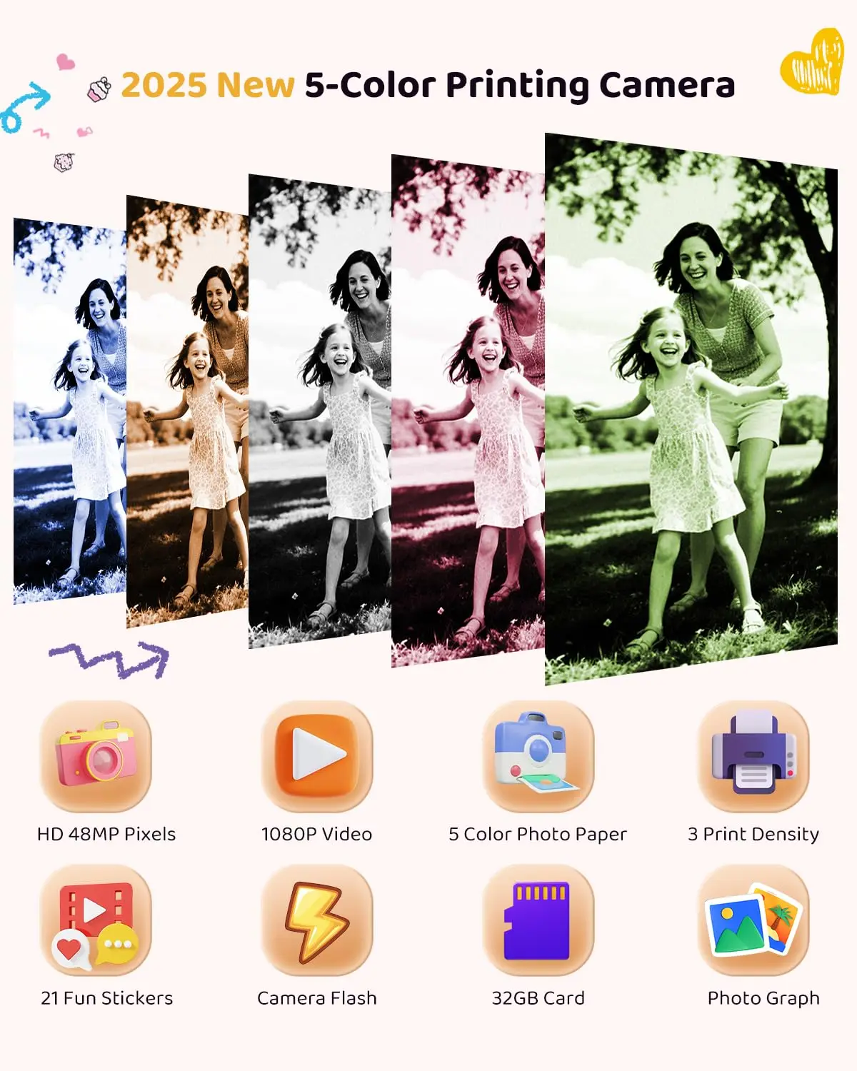 Kids Color Print Instant Camera Refill Paper HD Thermal Print Rolls 57*25mm Smooth Finish Compatible with Most Kids Cameras