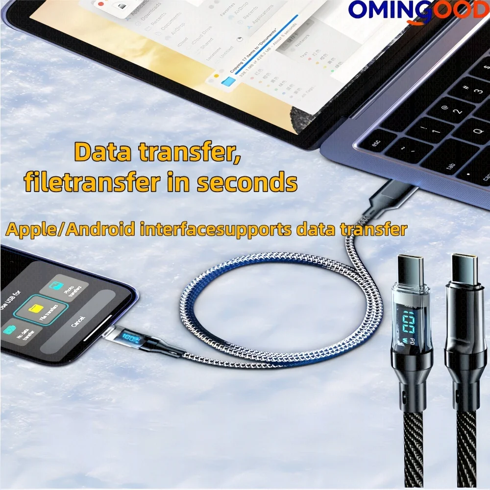 새로운 120W 초고속 충전 케이블 실시간 디지털 디스플레이 USB A to Type C 데이터 케이블 아이폰 안드로이드 폰 범용