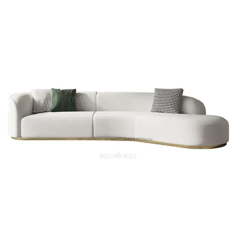 Arc Shape Modern Luxury Technology Flannel Corner Sofas For Living Room Home Furniture Chaise Golden Metal Frame