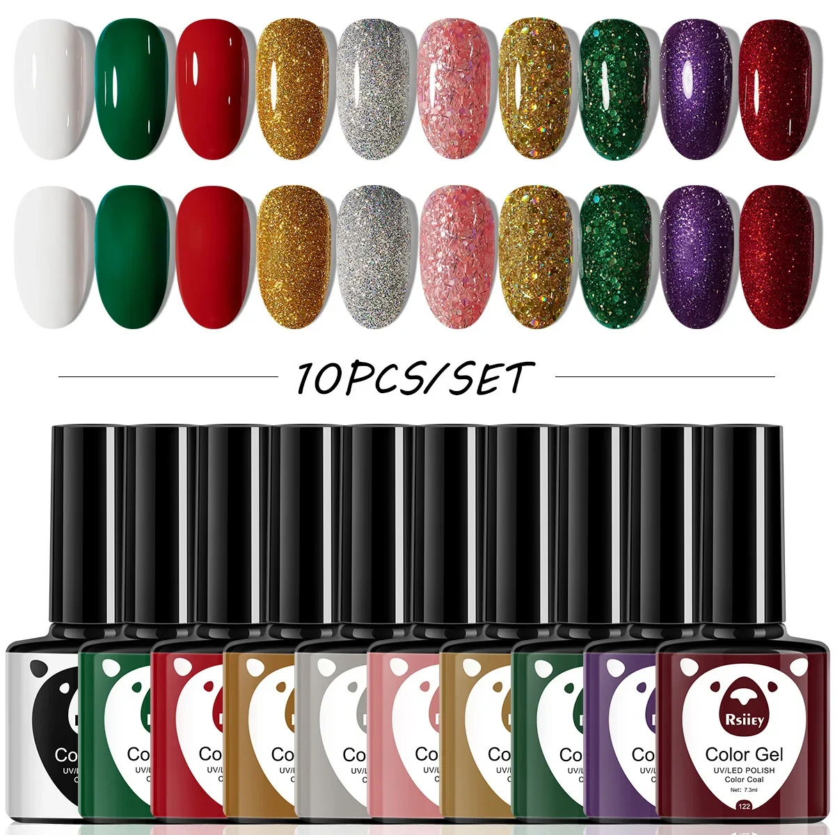 

Nail Polish Gel Varnish 10 Bottles Christmas Color Semi-permanent UV Nail Art Soak Off Top Base Coat Hybrid Nail Polishes Set