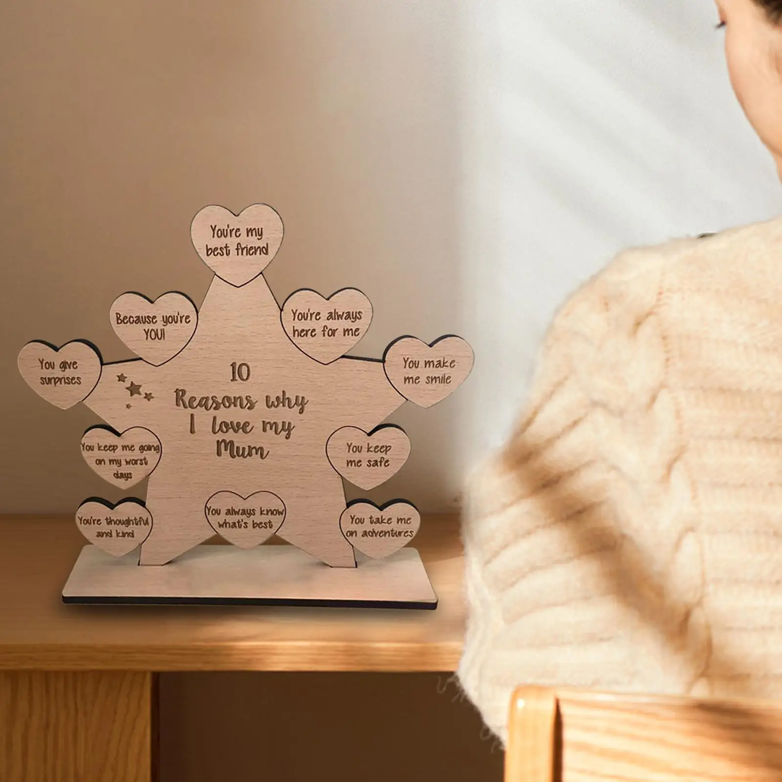 Centrotavola A Cuore In Legno Per Mamma - Regalo Originale Per Festa Della Mamma, Compleanno O Natale - Foto 7