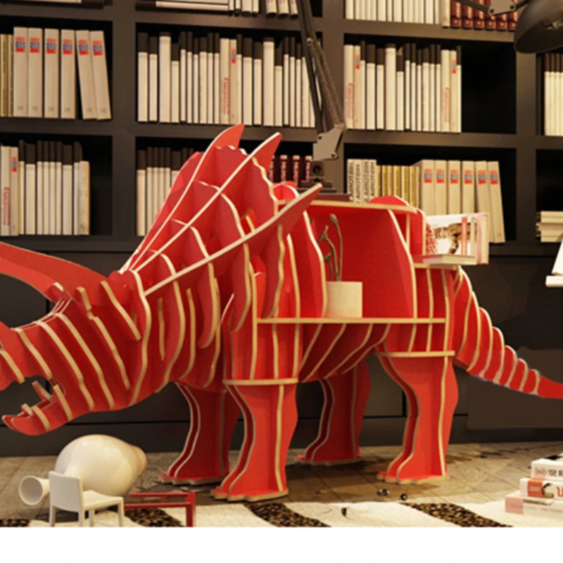 

Creative dinosaur bookshelf wooden Triceratops floor decoration library picture book decoration window props display rack