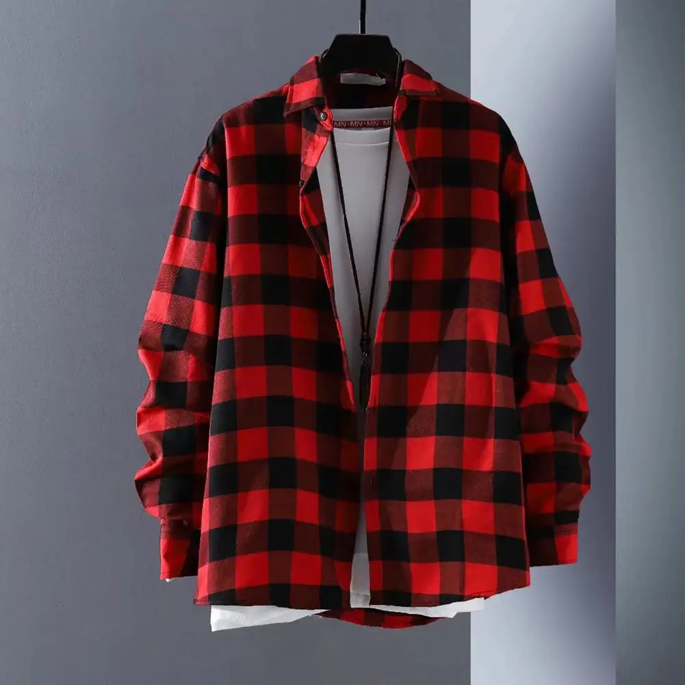 Casual Shirts Jackets For Men Clothing Fashion Lapel Plaid Shirt Men Harajuku Checkered Men Long Sleeve Shirts Jackets chaquetas