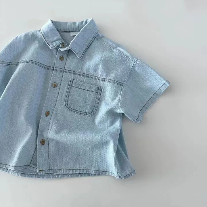 Summer Children Denim Shirts Shorts 2pcs Suit Baby Short Sleeve Clothes Set For Boy Girl Jeans Outfits Kid Casual Set
