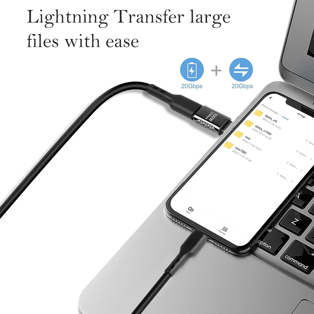 100W 20Gbps Type-C Chargings Adapter Data Transfer Converter 90Degree Right Angled Adapter for Laptop Phone Tablets