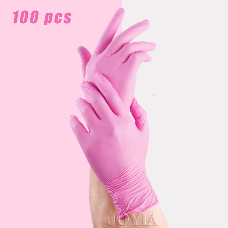100pcs Disposable Gloves Red Pink Latex Free Woman Female Household Work Elastic Nitrile Vinyl Gloves For Girls