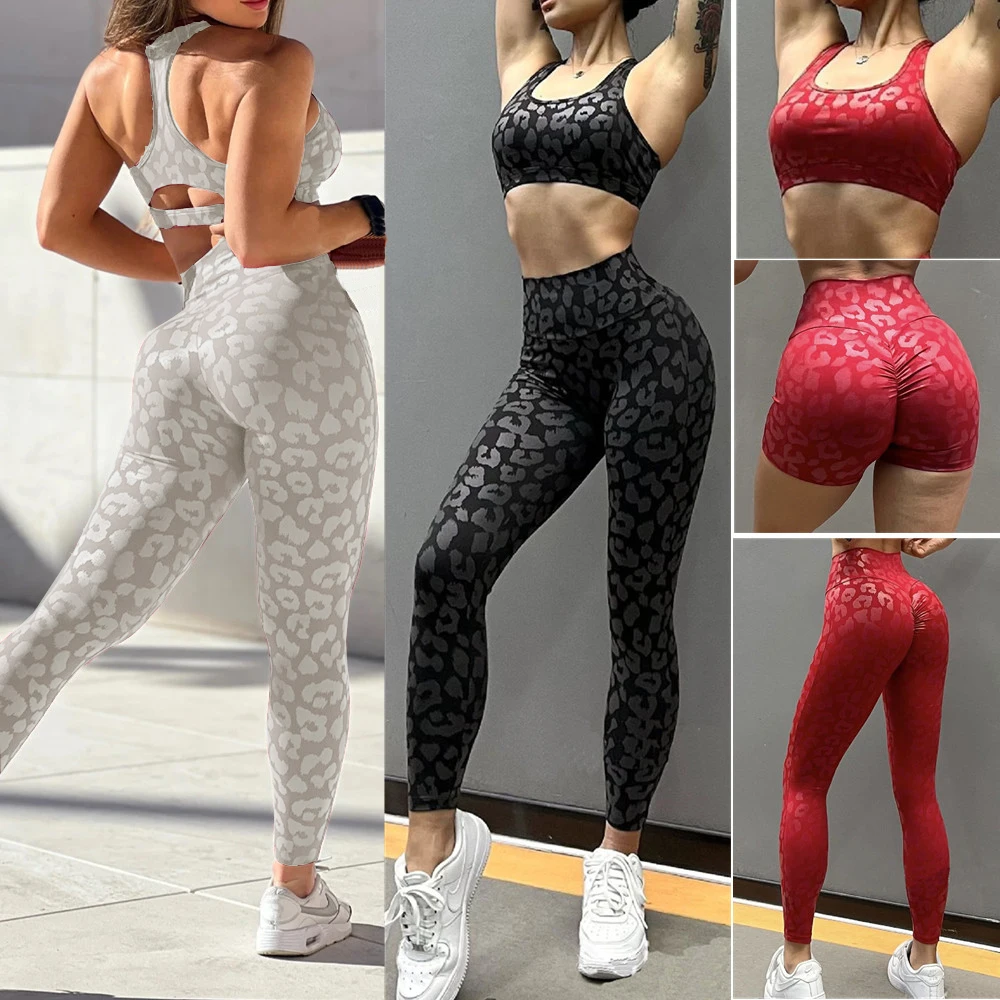 

2024 1/2PCS Leopard Boom Yoga Set Women High Impact Bra Fitness Pant Female Outfit Shorts Exercise Gym Legging Active Wear Suit