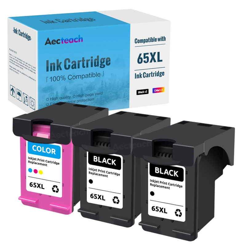 Sostituzione Della Cartuccia Di Inchiostro Rigenerata Aecteach Per Hp 65 65Xl 65 Xl Da Utilizzare Con Envy 5055 5052 5058 Deskjet 2622 2624 2652