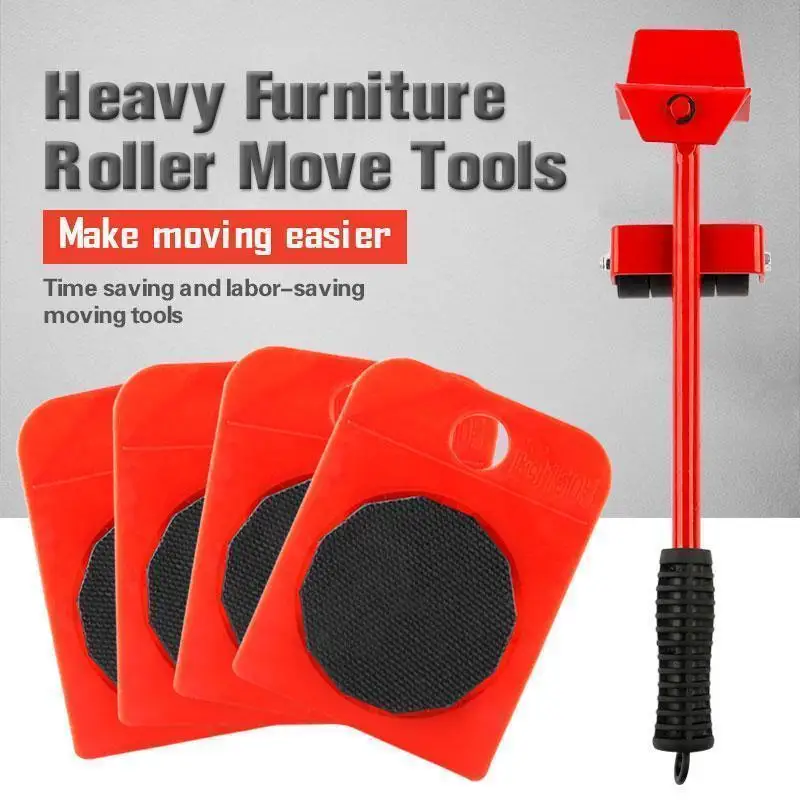 

5PCS Furniture Mover Tool Set Heavy Stuffs Moving Roller With Bar Furniture Mover Lifter With Wheels Professional Moving Tools