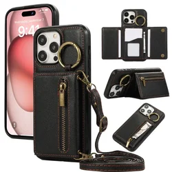 Sleek Crossbody Leather Phone Case with Zipper Wallet & Card Holder - iPhone 12 Pro (Black)