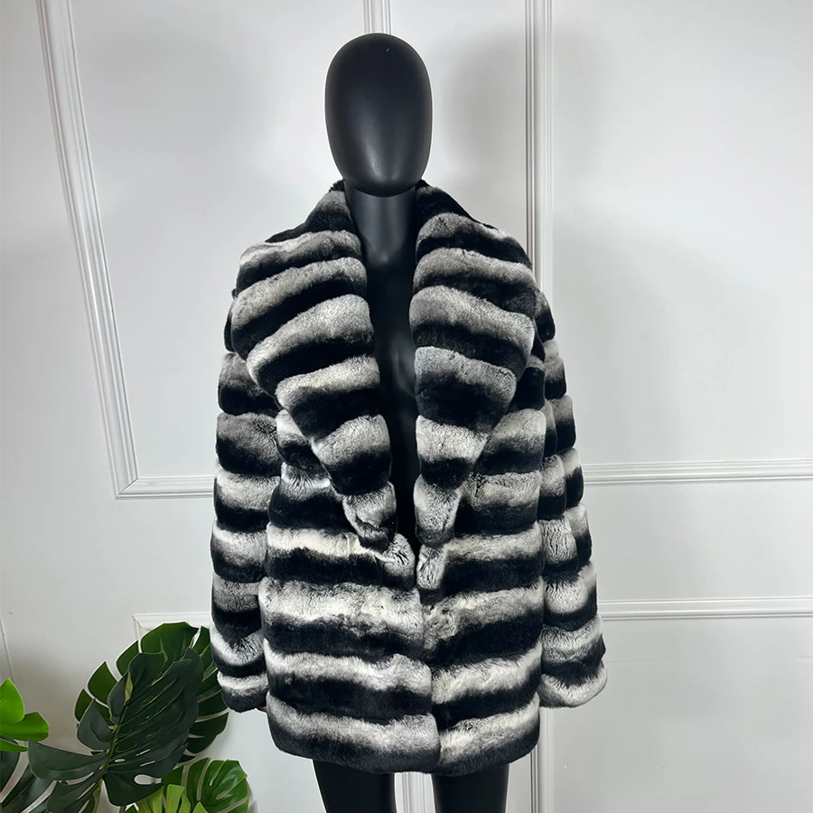

Natural Rex Rabbit Fur Jacket Real Fur Coat Chinchilla Fur Winter Jackets Women
