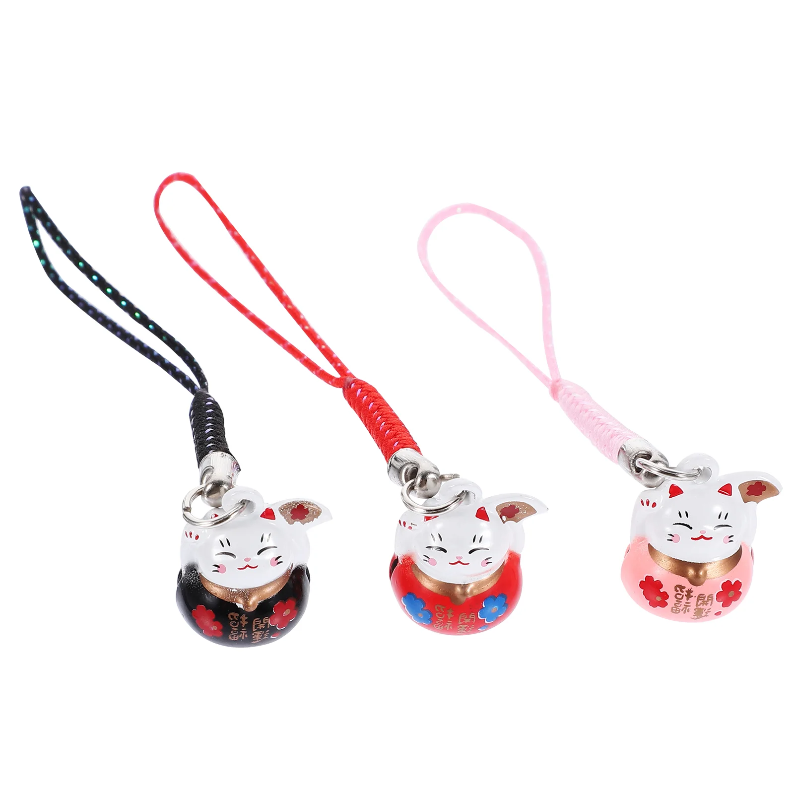 행운의 고양이 펜던트 포춘 키체인, 휴대폰 참, 모바일 스트랩, 랜야드 체인, 행잉 장식, 백 장식, 3 개