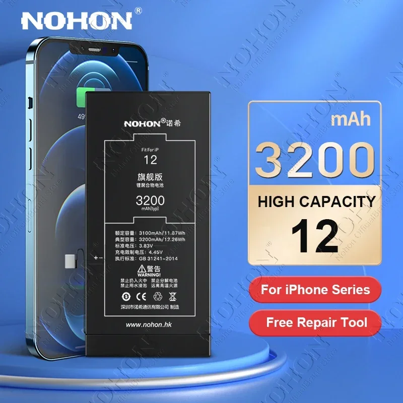NOHON Phone Battery for iPhone 12 12Mini High Capacity Bateria for iPhone 14 15 11 13 Pro X XR XS Max 8 7 6S Plus SE 2020 SE2