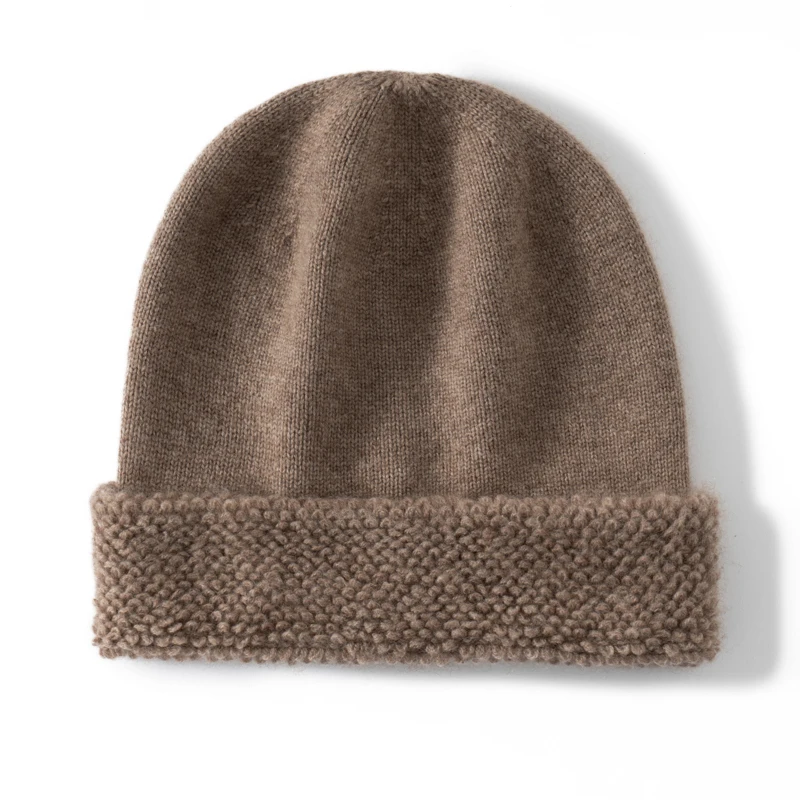 MERRILABM Hochwertige Winter-Unisex-Kaschmirmütze, modische Beanie-Mütze mit Bündchen, warm, für den Außenbereich, Strickmütze aus reinem Kaschmir für Damen und Herren – Detail 6