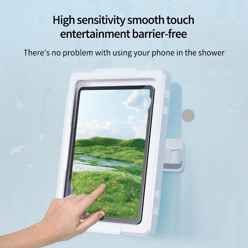 Waterproof Wall-Mounted Tablet Holder for Shower and Bathroom Entertainment, No-Drill Installation