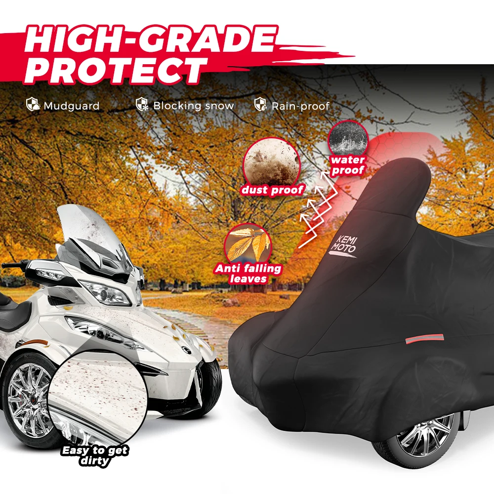 Rubber Cover Dust Protection Cover KEMIMOTO 210T Full Vehicle Storage Cover Compatible with Can-Am Spyder RT RT-S Limited 2010- Dustproof Weather Resistant