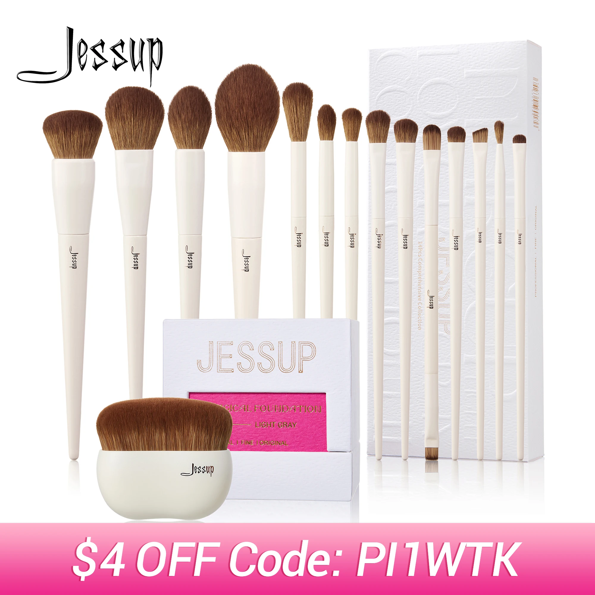 Jessup Makeup Brushes 10-14pc Makeup Brush set Synthetic Foundation Brush Powder Contour Eyeshadow Liner Blending Highlight T329