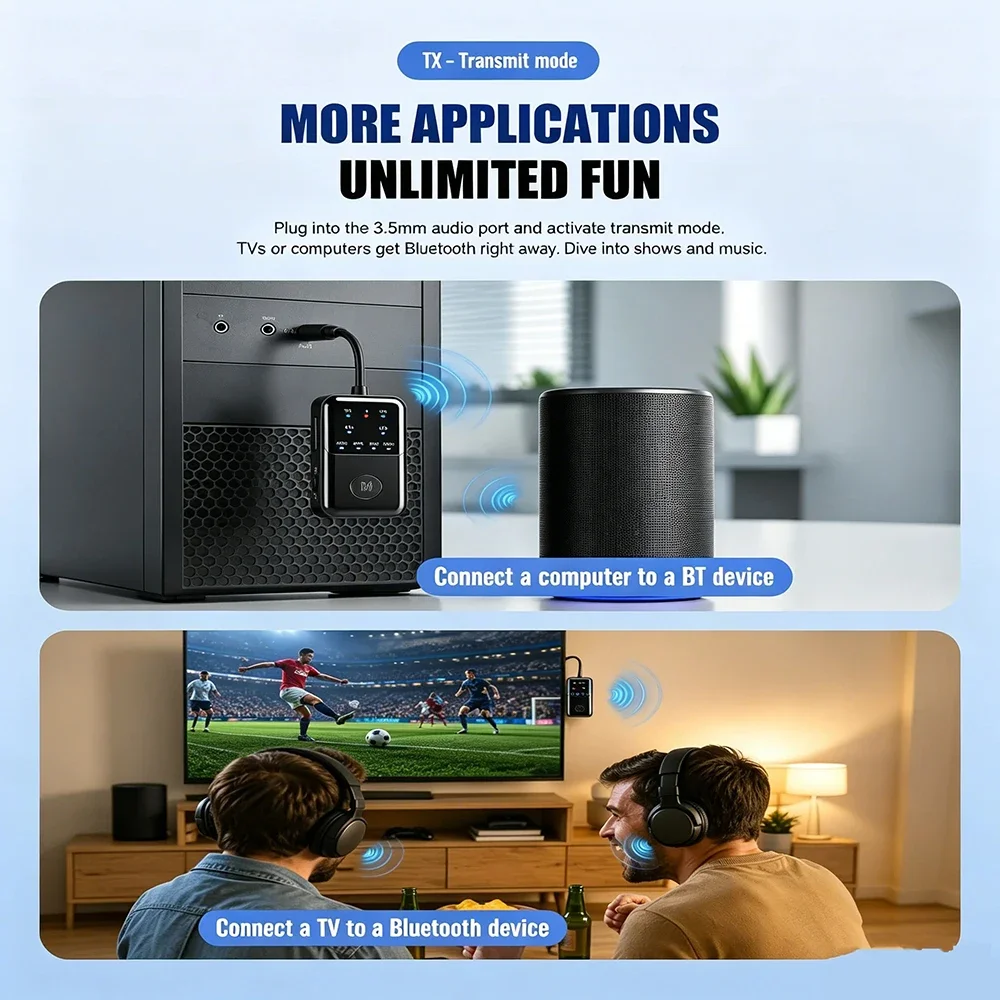 KEBIDUMEI 2 in 1 블루투스 6.0 오디오 송수신기 1:2 무선 어댑터 3.5mm AUX HiFi 스테레오 어댑터 (차량용/TV용) 2 in 1 Bluetooth 6.0 Audio Transmitt