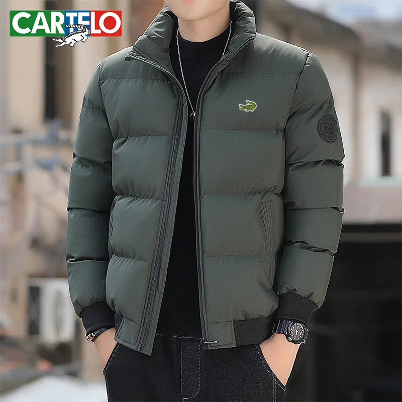 CARTELO Embroidery Men's Jacket Fashion Solid Casual Thickened Jacket Stand Collar Cold proof Large Padded Jacket Men's Fashion winter ski gloves for women thick velvet warm snow proof cold proof riding electric bike cotton gloves touch screen