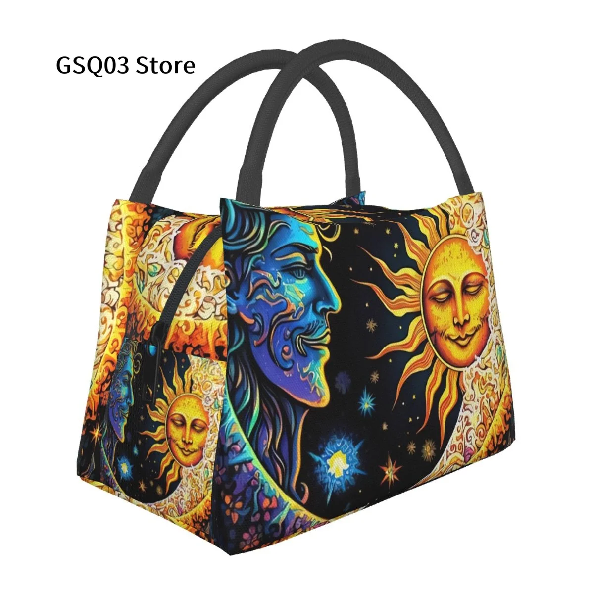 

Sun Moon Stars Art Lunch Box Reusable Tote Bag, Cooler Waterproof Lunch Bag Container For Work Office Travel Picnic