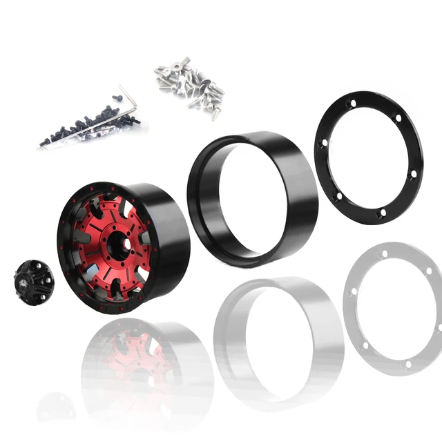 4Pcs 1.9" Aluminum Beadlock Wheels For 1/10 RC Crawler - -10.5mm Offset, 12mm Hex, Black (for TRX4, SCX10, Etc.)