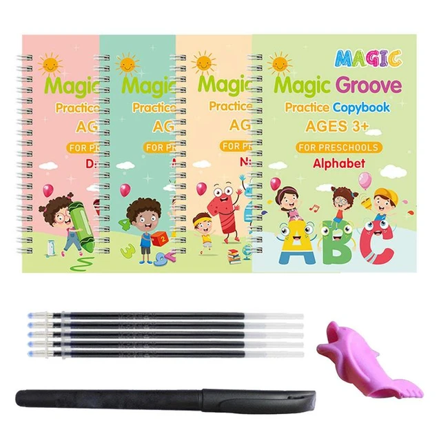 Magic Writing Workbooks with Pen Hold Aid Tool Grooved Handwriting