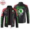 Skoda car LOGO retro washed pu leather jacket four seasons WRS rally skoda team men's jacket 4