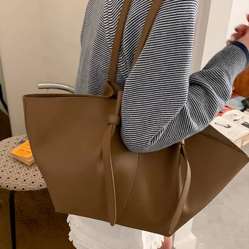 Luxury Designer Women's Soft PU Leather 2-in-1 Shoulder Tote Bag Set Big Capacity Branded Shopper Handbags Gray Blue PinkTan