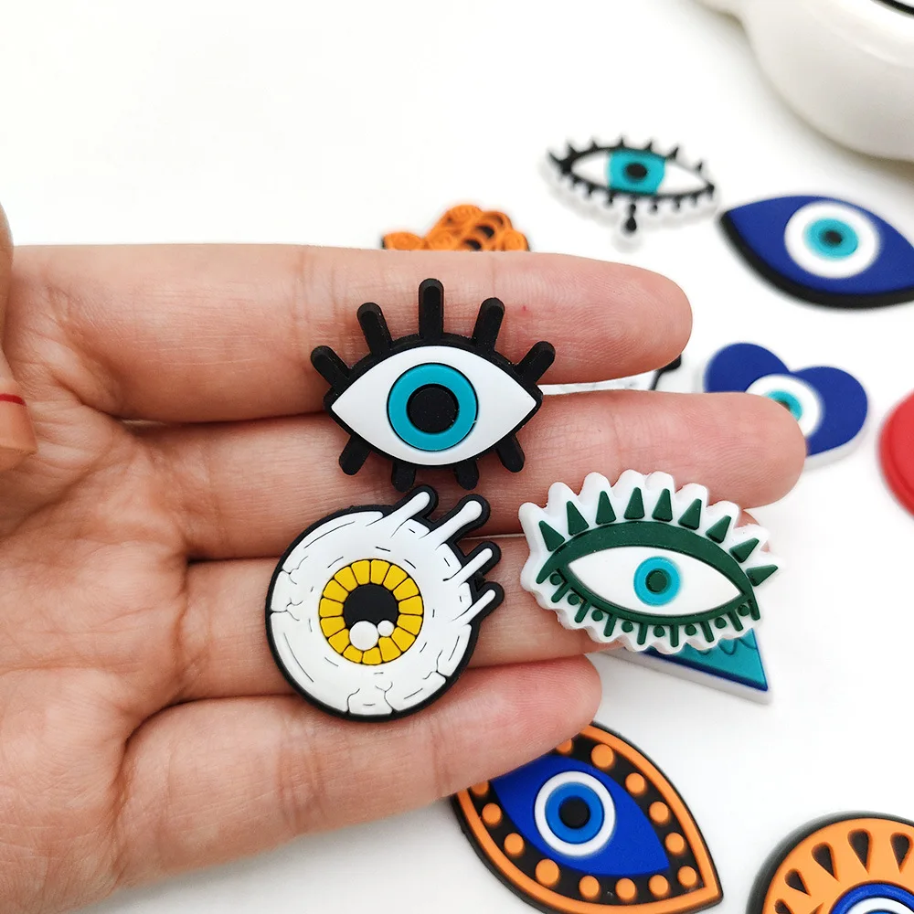 

Wholesale 1pcs PVC Shoe Charms for Crocs Evil Eye Accessories Men Badge Women Clogs Buckle Kids Pins Decoration Jeans Wristbands