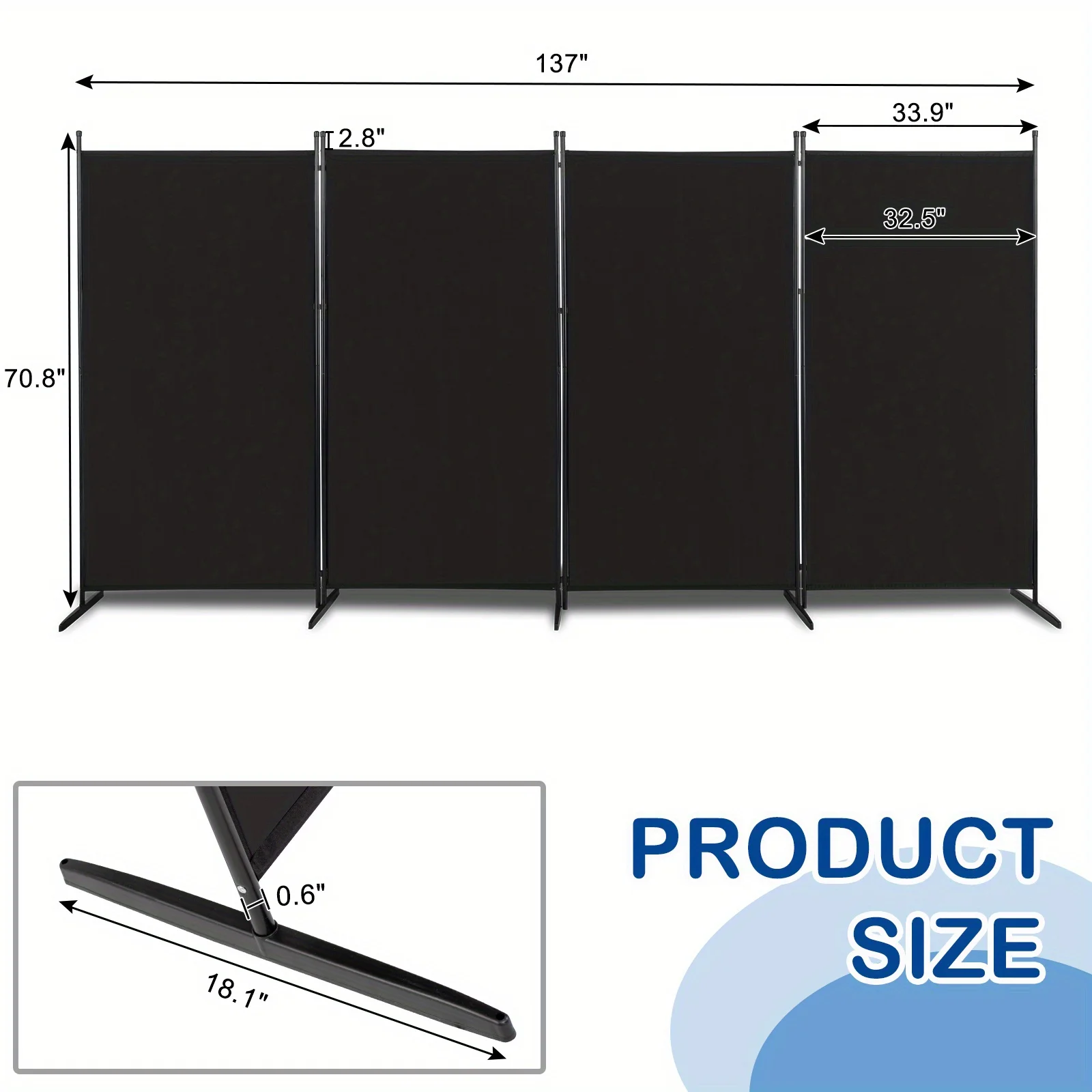 4 Panel Room Divider Folding Privacy Portable Partition Screen Home Office
