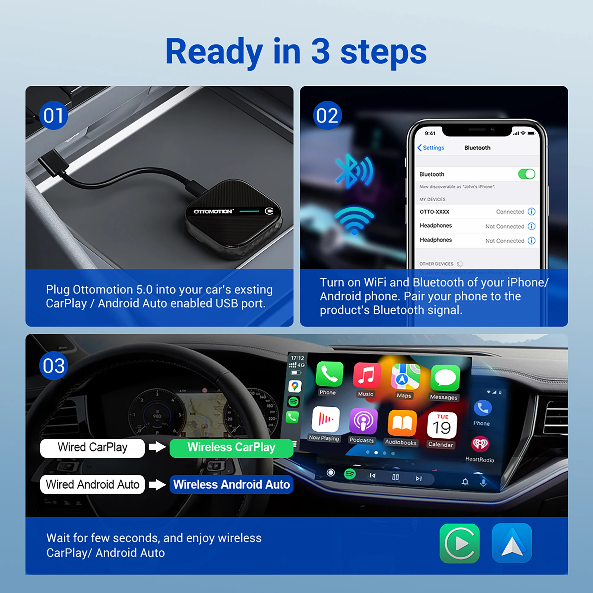 5.0 Android Auto CarPlay Wireless Adapter Apple Car Play Box Accessories  Smart Intelligent System New Arrivals 2023 - AliExpress