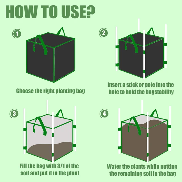 Négyzet Alakú Ültetési Táska Szett Fogantyúval, Nagy Teherbírású, Lélegző Szövet Újrafelhasználható Ültetési, Kiváló Minőségű Kockák Kertekhez - Image 6