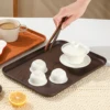 WORTHBUY Rectangular Plastic Storage Tray Wood Grain Food  Serving Tray Fruit Snack Dessert Plate Tea Cup Tray Kitchen Organizer 5
