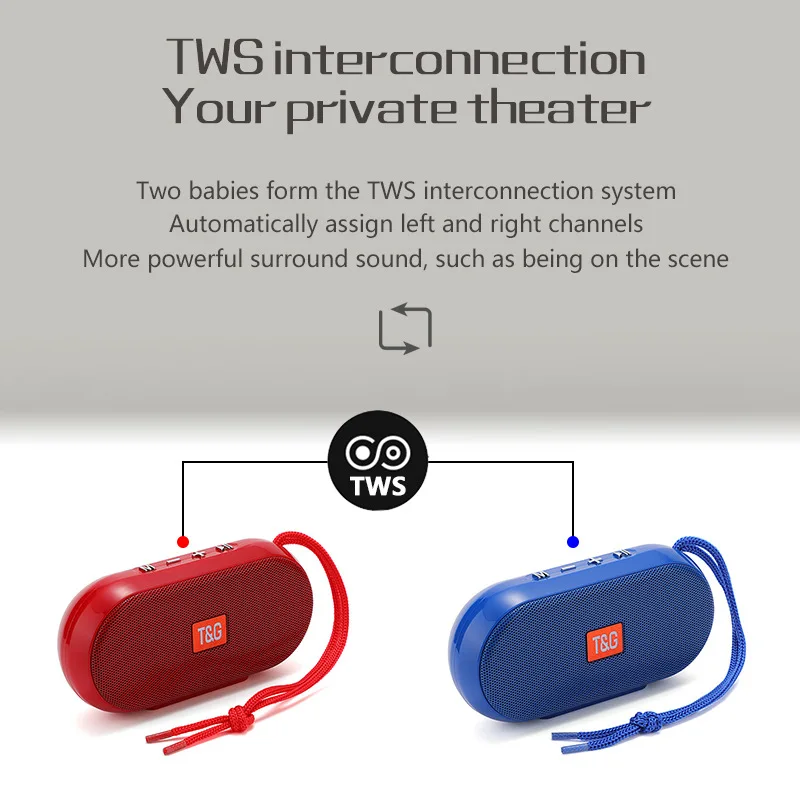 TG179 5W BT5.0 Wireless Speaker Support TF 32G SD Card USB FM Radio Portable Outdoor TWS Sound Box IPX5 Waterproof Music Players