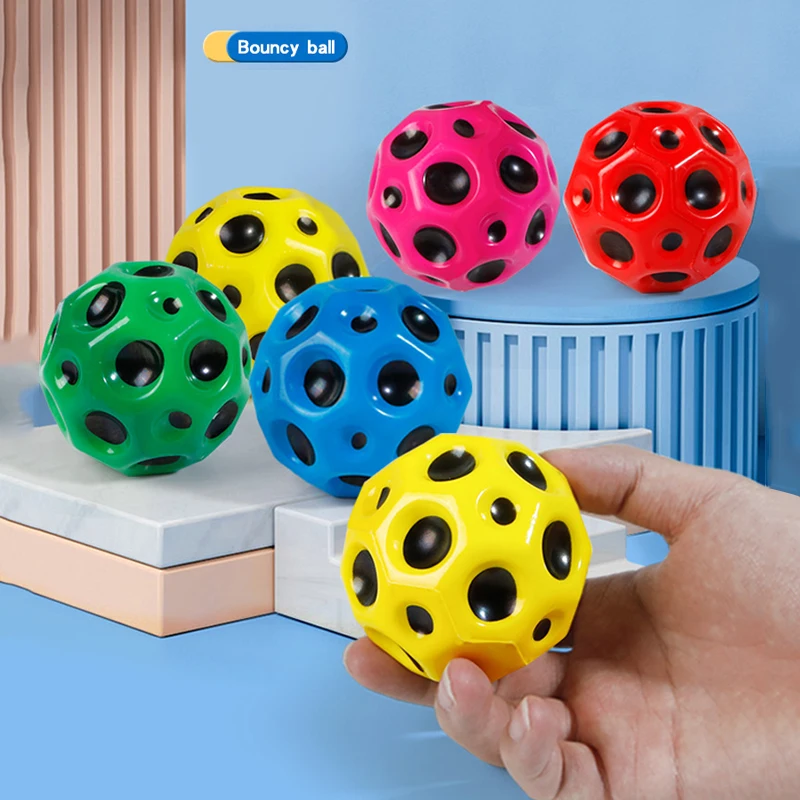 Bouncy Ball Toys Hole Ball Soft Bouncy Anti Fall Moon Shape High Bouncing Rubber Balls for Kids Children Outdoor Games