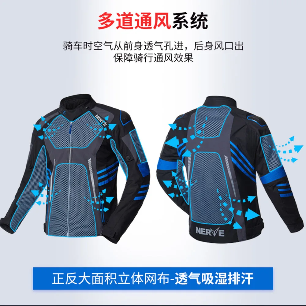 NERVE Mens Anti-drop Wear-resistant Motorcycle Jacket Breathable Mesh Cycling Protection Jackets Reflective Jacket