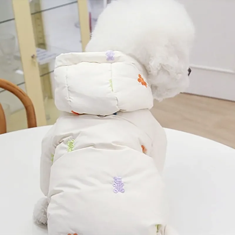 풀 프린트 곰돌이 강아지 옷, 반려동물 네 발 코튼 개 코트, 슈나우저 다운, 스위트 개 재킷, 강아지 의류, 따뜻한 겨울