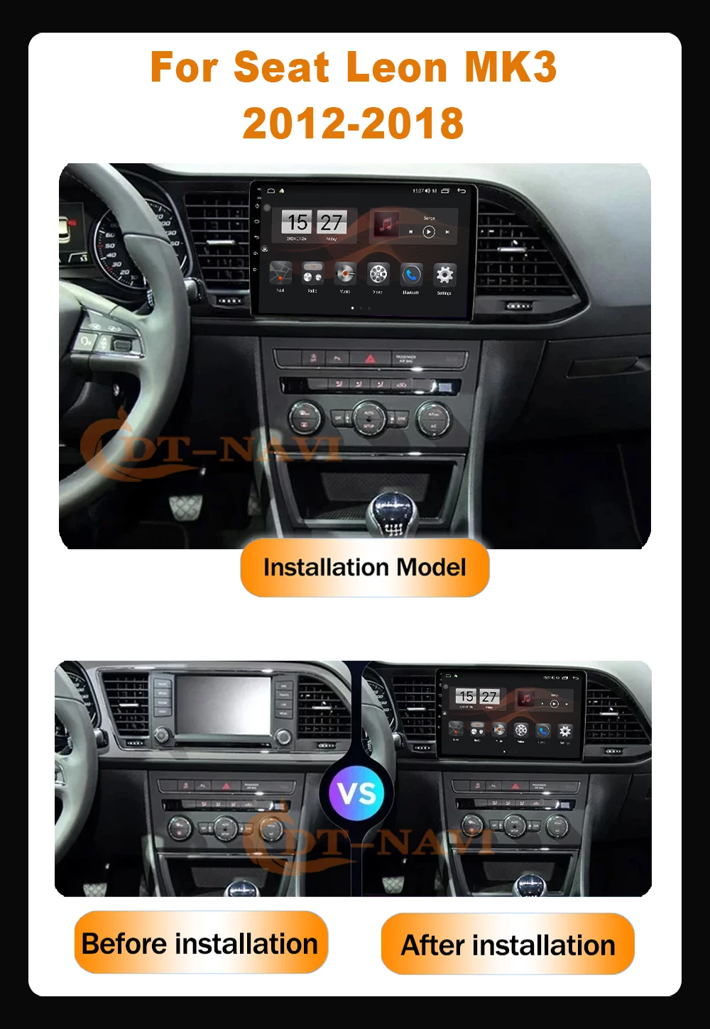 Radio de Coche Inalámbrica con CarPlay y Android Auto para Seat Leon MK3 2012-2018, Android 16, GPS, Multimedia, 4G+WIFI, BT, Sistemas Estéreo, NO 2DIN 3